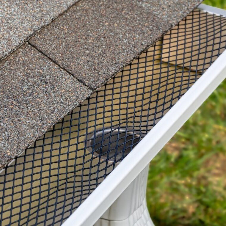 Mesh covering on house gutter system